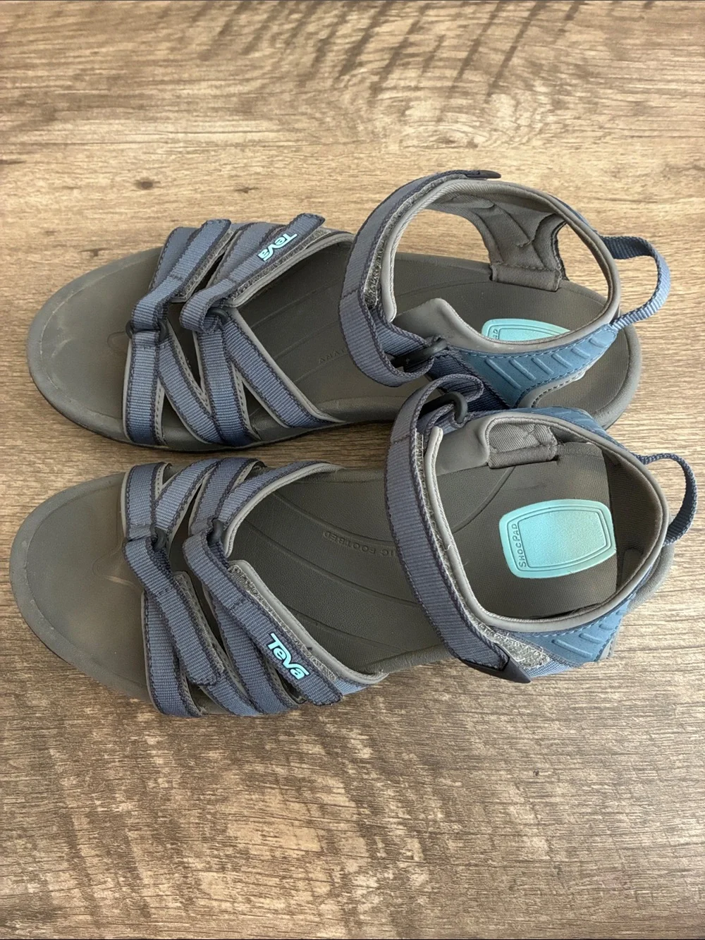 Teva Women's Gray and Light Blue Strappy Sport Sandals